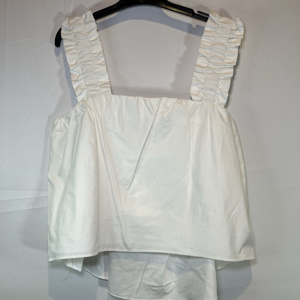 Women's Medium Button Up Moodie White Eyelet Ruffle Strap Halter Size M Boho NWT